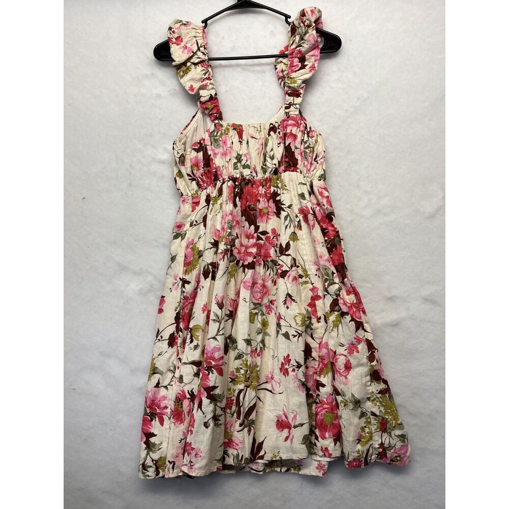 NWT Abercrombie & Fitch Babydoll Mini Dress Puff Strap cotton linen large tall - Picture 6 of 6